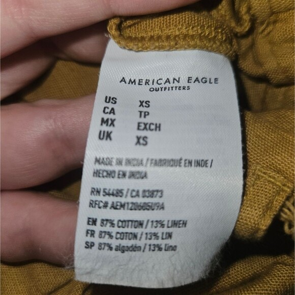 American Eagle Outfitters AEO Mustard Yellow Cotton Linen Blend Comfy Pants XS - Picture 8 of 8